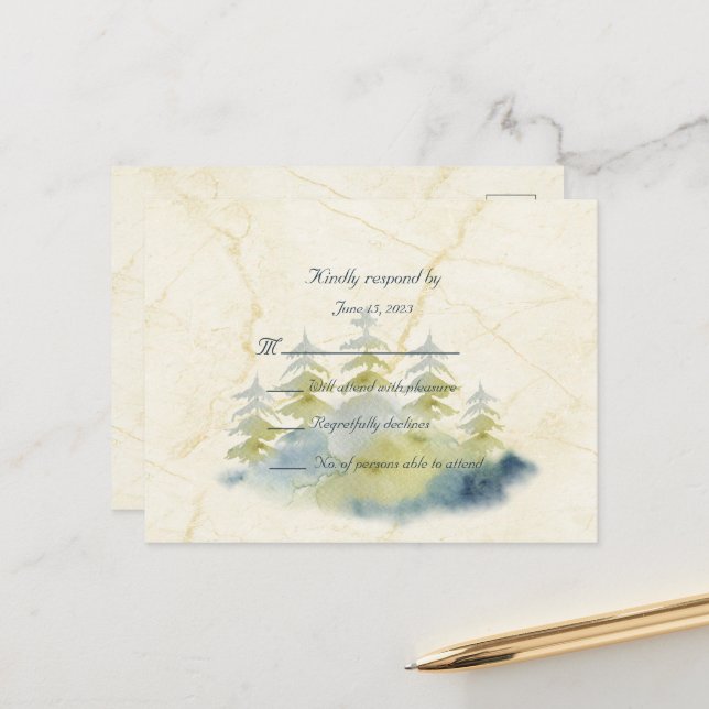 Gold Mountains Backdrop Green and Blue Trees RSVP Postcard (Front/Back In Situ)
