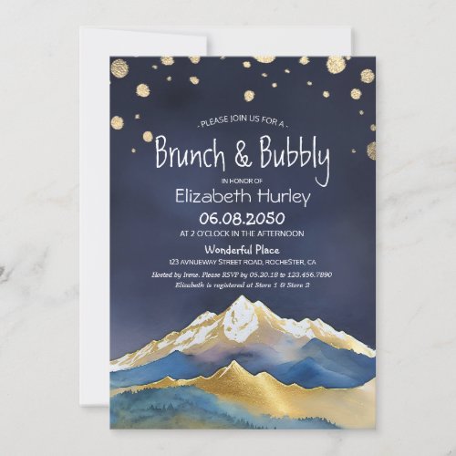 Gold Mountains Wedding Brunch Bubbly Bridal Shower Invitation