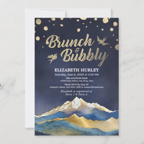 Gold Mountains Wedding Brunch Bubbly Bridal Shower Invitation