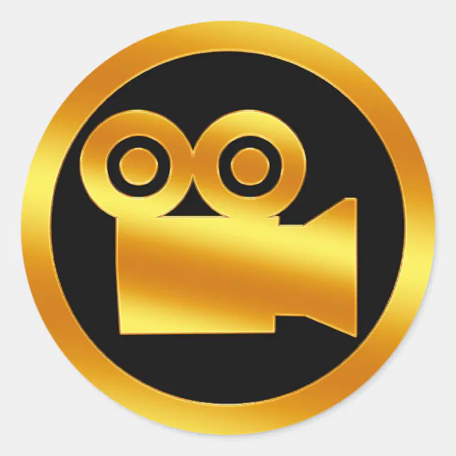 Gold Movie Camera Symbol Classic Round Sticker | Zazzle