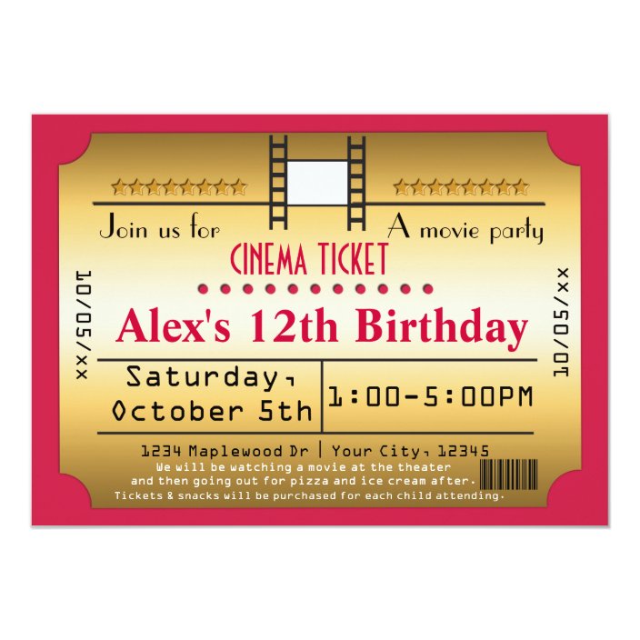 Gold Movie Ticket Cinema film Strip Invitation | Zazzle.com