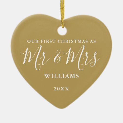 Gold Mr And Mrs First Christmas Signature Script Ceramic Ornament