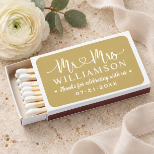 Gold Mr and Mrs Wedding Monogram Matchboxes