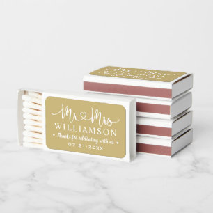 Gold Mr and Mrs Wedding Monogram Matchboxes