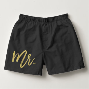 Groom Underwear Socks Zazzle Gold Mr Brush Script Bow Tie Groom Wedding Boxers