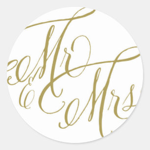 Gold Mr. & Mrs. Elegant Script Wedding Classic Round Sticker