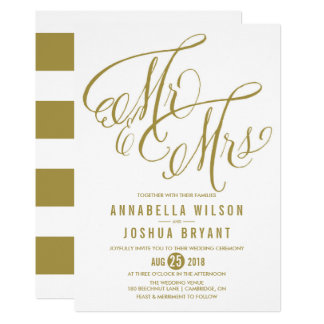 Gold Mr. & Mrs. Elegant Script Wedding Invitation