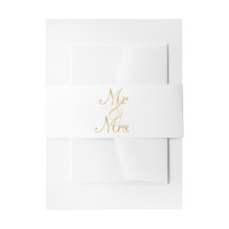 Gold mr. & mrs. invitation bands, foil font invitation belly band