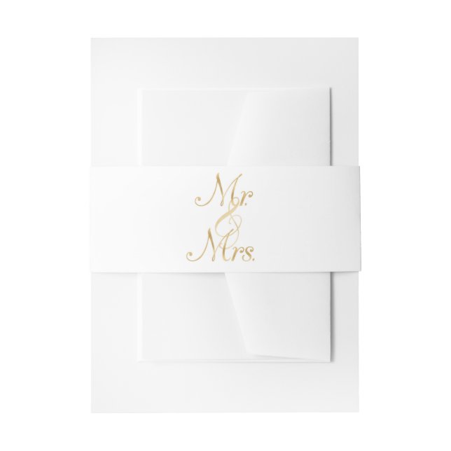 Gold mr. & mrs. invitation bands, foil font invitation belly band (Front Example)