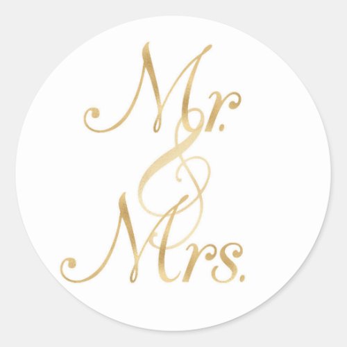 Gold Mr  Mrs Stickers foil font Classic Round Sticker