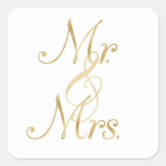 Gold Mr. & Mrs. stickers, foil font, square Sticker