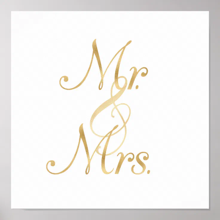 Gold Mr & Mrs wall art, foil font Poster | Zazzle