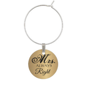 Gold Mrs. Always Right Wine Glass Charms & Tags