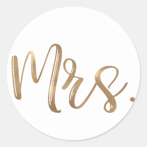 Gold MRS Typography Wedding Bridal Shower Bride Classic Round Sticker