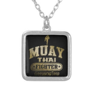 Gold Muay Thai Fighter Silver Plated Necklace