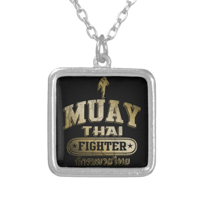 Gold Muay Thai Fighter Silver Plated Necklace (Front)