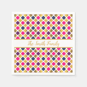 Gold Multicolor Quatrefoil Pattern Napkins