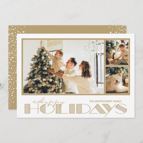 Gold Multiple Photo Happy Holiday Card