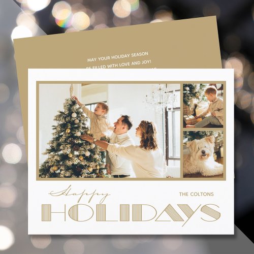 Gold Multiple Photo Happy Holidays Budget Cards