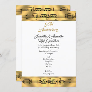Gold music 50th wedding anniversary invitation
