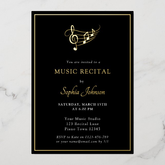 Gold Music Concert Elegant  Foil Invitation (Front)