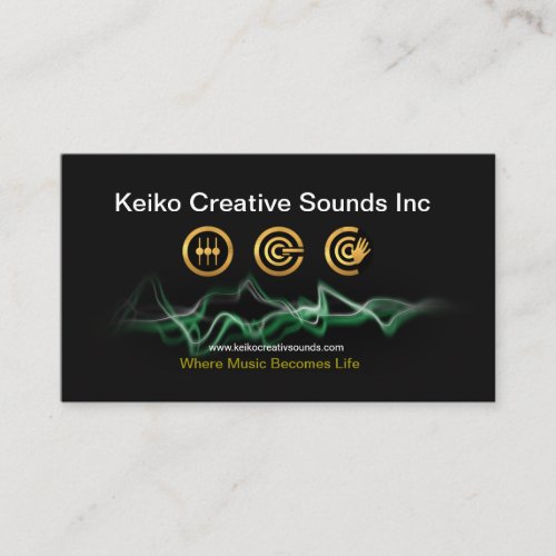 Gold Music Icons Green Waves Sound Engineer Business Card