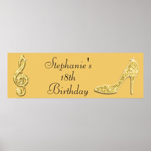 Gold Music Note and Stiletto 18th Birthday Poster