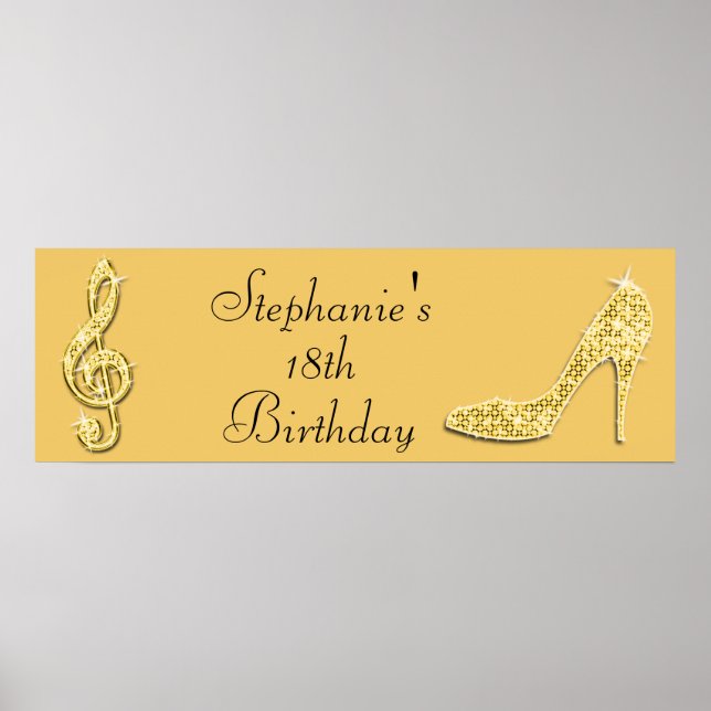 Gold Music Note and Stiletto 18th Birthday Poster (Front)