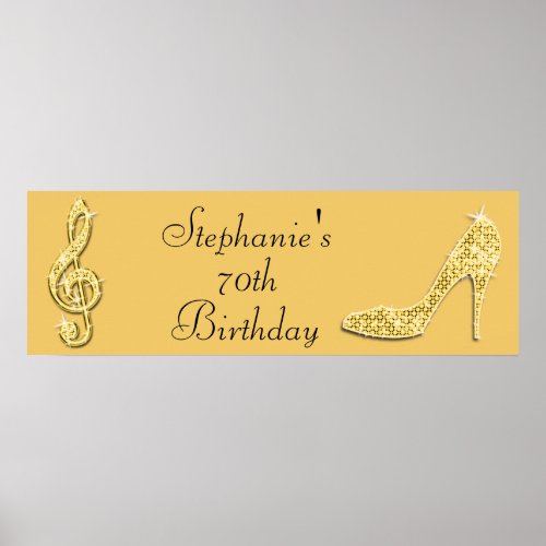 Gold Music Note and Stiletto 70th Birthday Poster