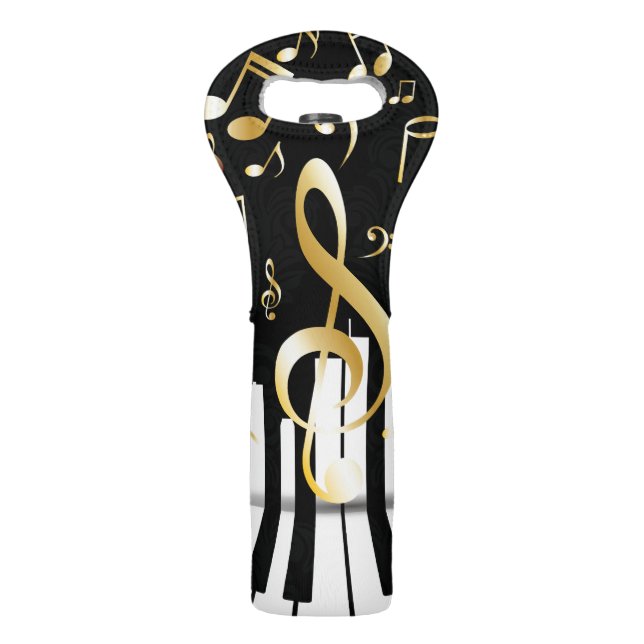 Gold Music Note Luxury piano keys Wine Bag (Front)