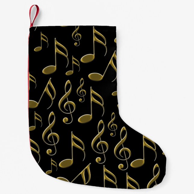 Gold Music Note Treble Clef Musical Small Christmas Stocking (Front)