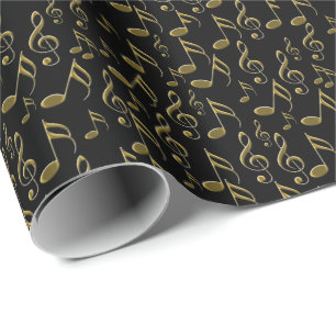 Gold Music Note Treble Clef Musical Wrapping Paper