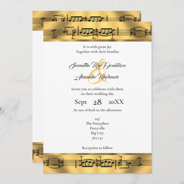 Gold music note  wedding invitation (Front/Back)