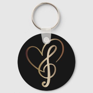 Gold Music Notes and Heart I Love Music Keychain
