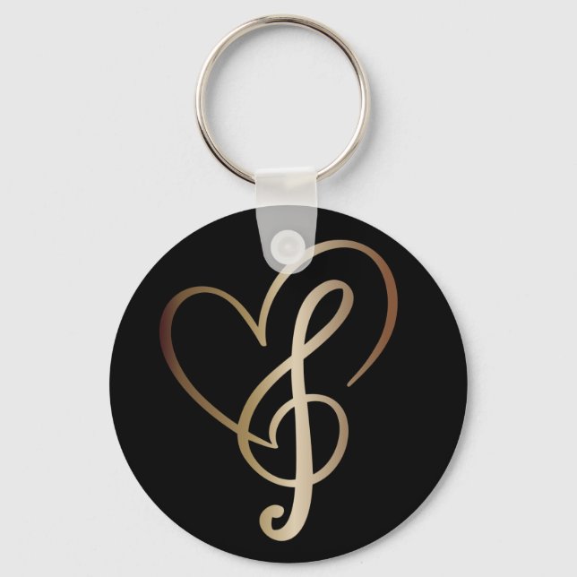 Gold Music Notes and Heart I Love Music Keychain (Front)