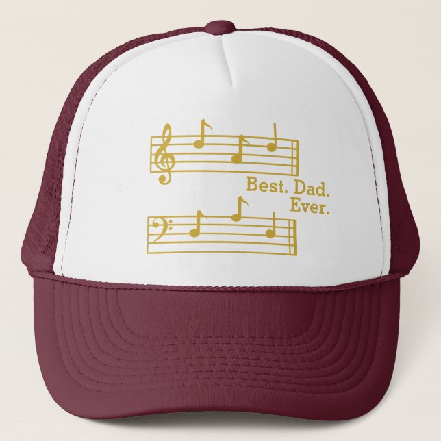 GOLD MUSIC NOTES BEST DAD EVER TREBLE BASS CLEF TRUCKER HAT (Front)