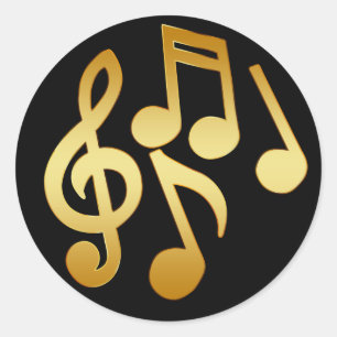 GOLD MUSIC NOTES CLASSIC ROUND STICKER