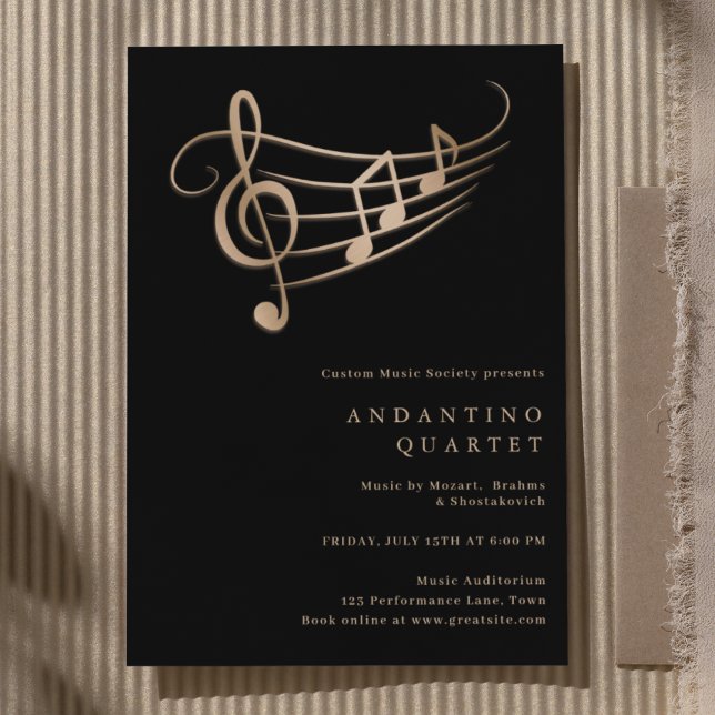 Gold Music Notes Classy Minimal Concert Invitation (Creator Uploaded)