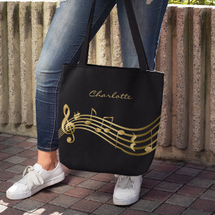 Gold Music Notes Custom Singer Modern Black Tote Bag