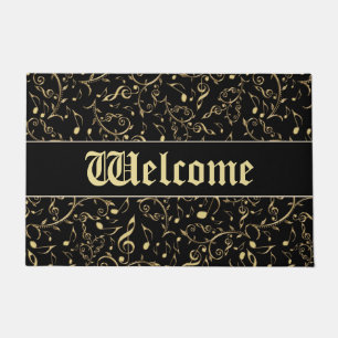 Gold Music Notes Customizable Color Welcome Mat