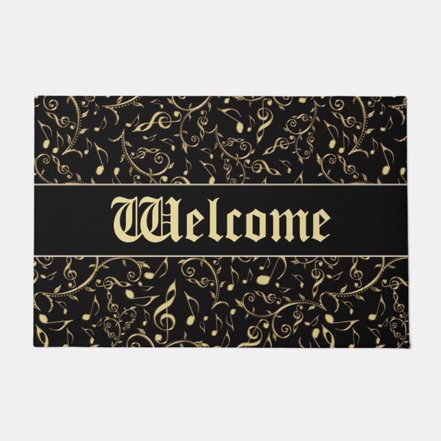 Gold Music Notes Customizable Color Welcome Mat (Front)