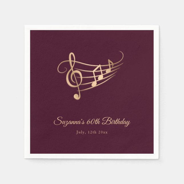 Gold Music Notes Elegant Script Birthday Napkins (Front)
