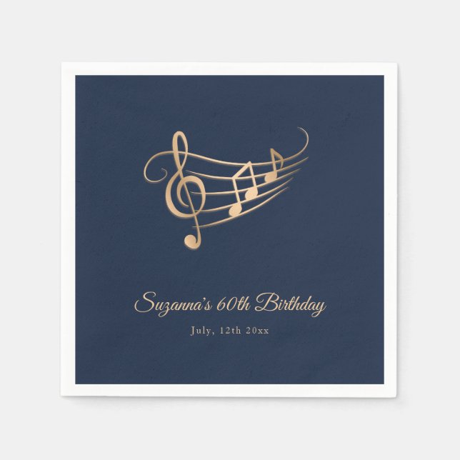Gold Music Notes Elegant Script Birthday Napkins (Front)