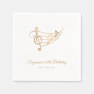 Gold Music Notes Elegant Script Birthday Napkins
