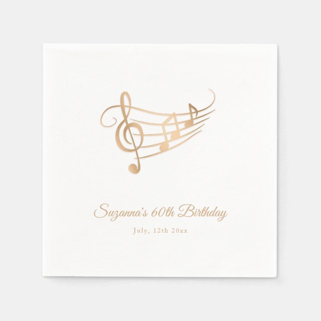 Gold Music Notes Elegant Script Birthday Napkins (Front)