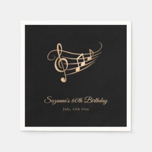 Gold Music Notes Elegant Script Birthday Napkins