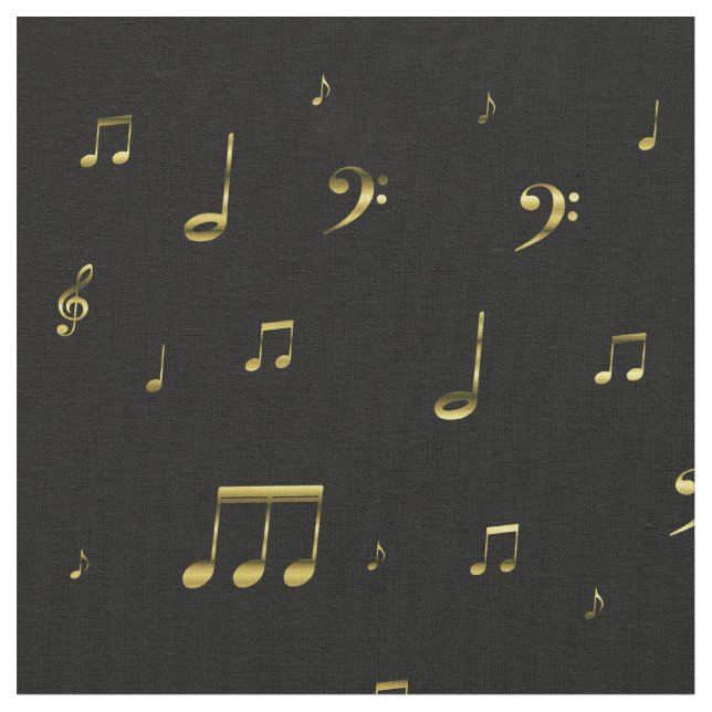 gold music notes fabric (Close Up)