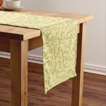 Gold Music Notes Floral Pattern Table Runner by UROCKDezineZone at Zazzle