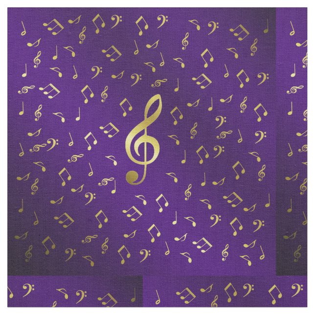 gold music notes in purple fabric (Close Up)