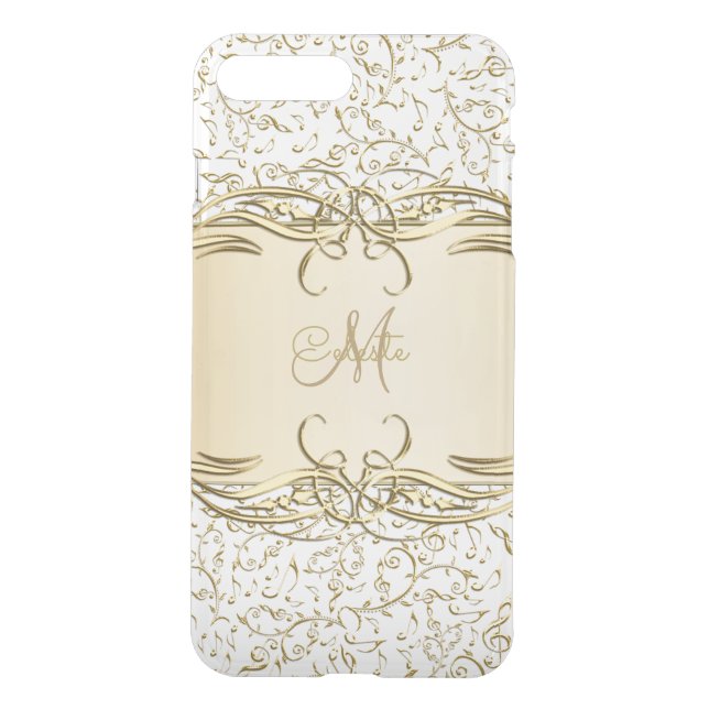 Gold Music Notes Monogram iPhone 7 Case (Back)